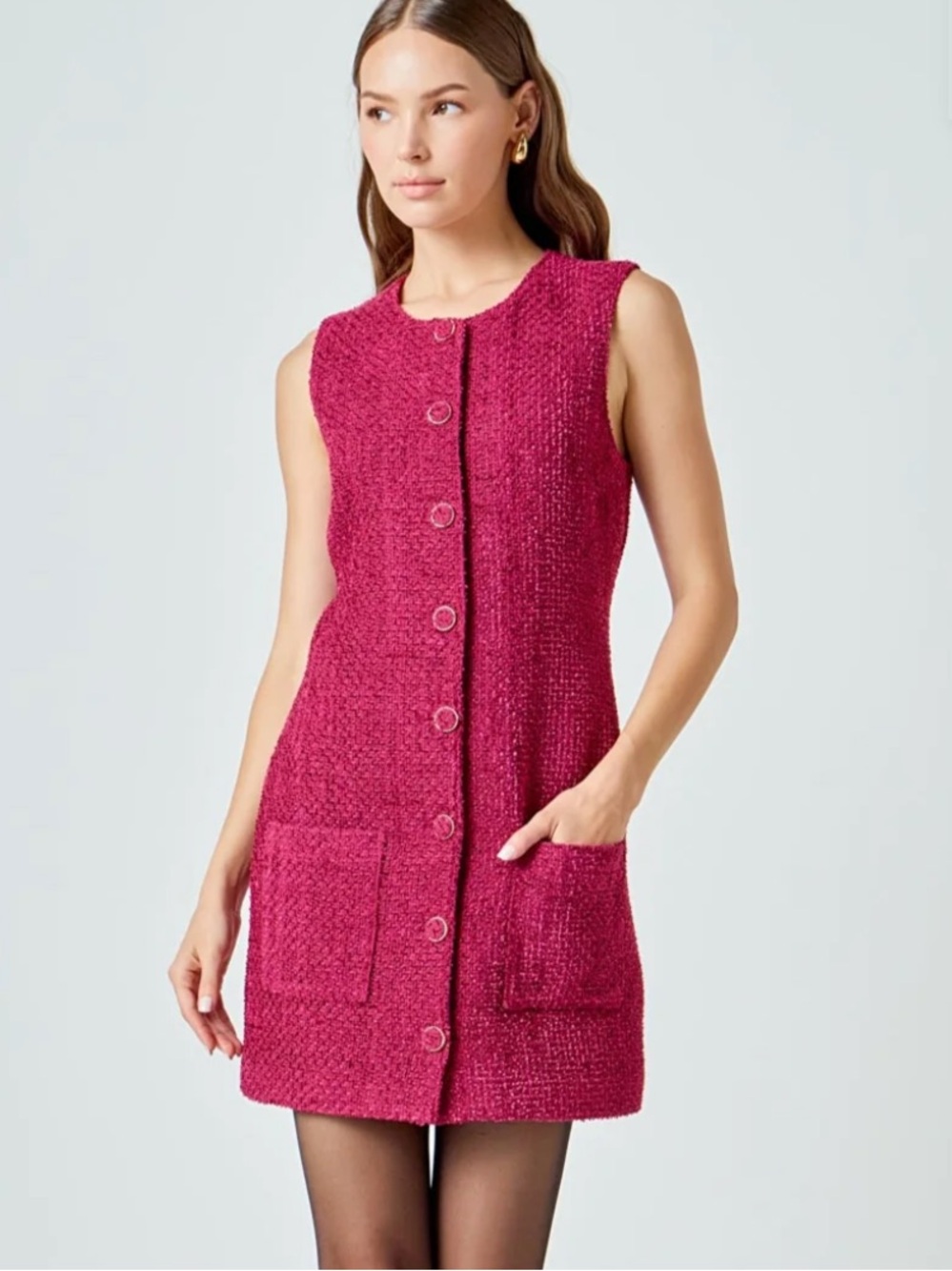 Endless Rose Sleeveless Tweed Mini Dress